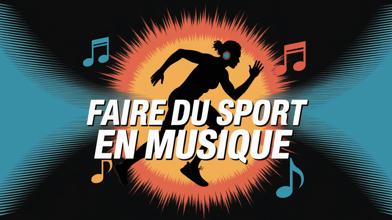 faire du sport en musique silhouette personne écouteurs notes flottantes