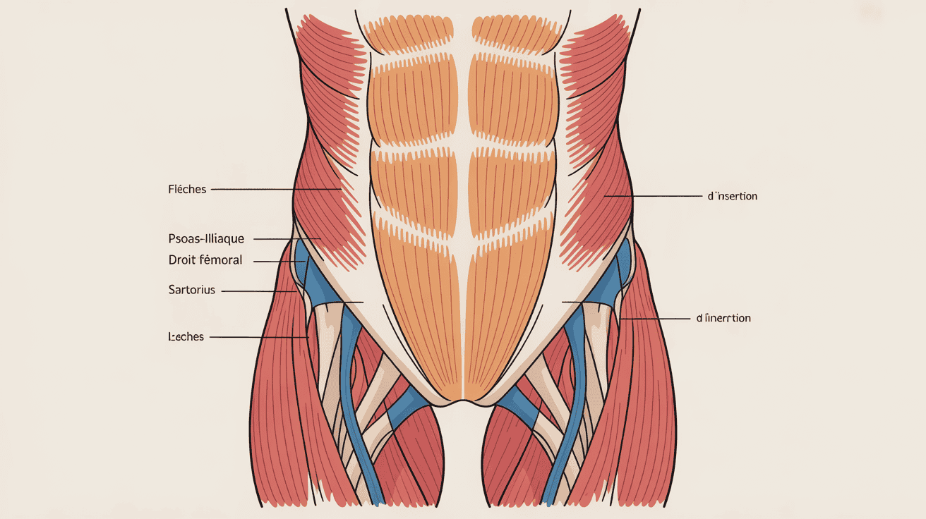 Schema anatomie muscles flechisseurs de hanche principaux