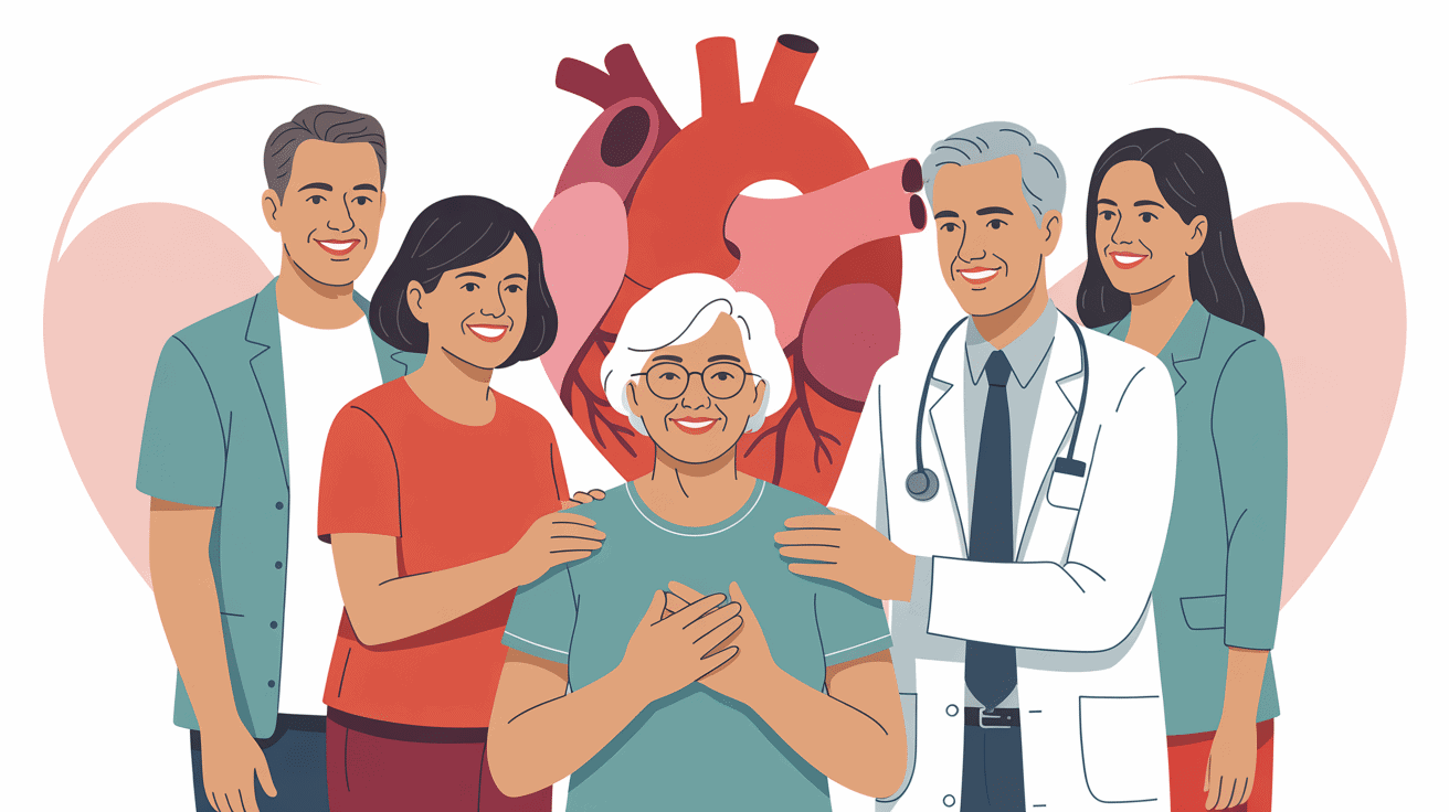 pose d'un pacemaker 80 ans scène rassurante famille cardiologue