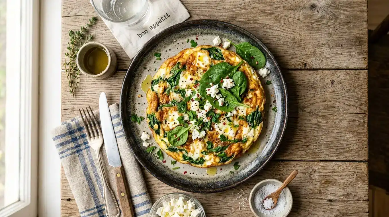 Omelette protéinée aux épinards et à la feta
