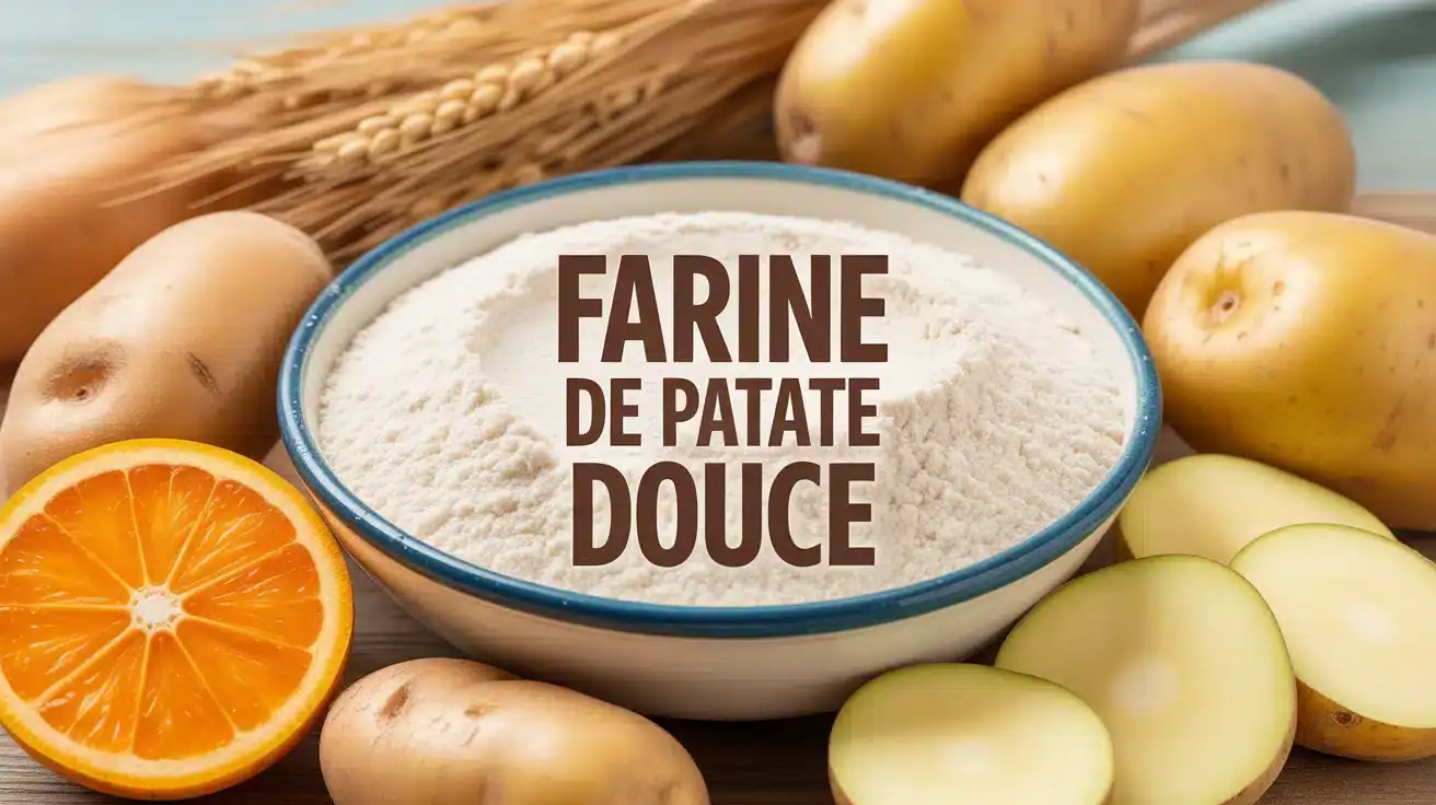 Illustration farine de patate douce avec tubercules en arrière-plan