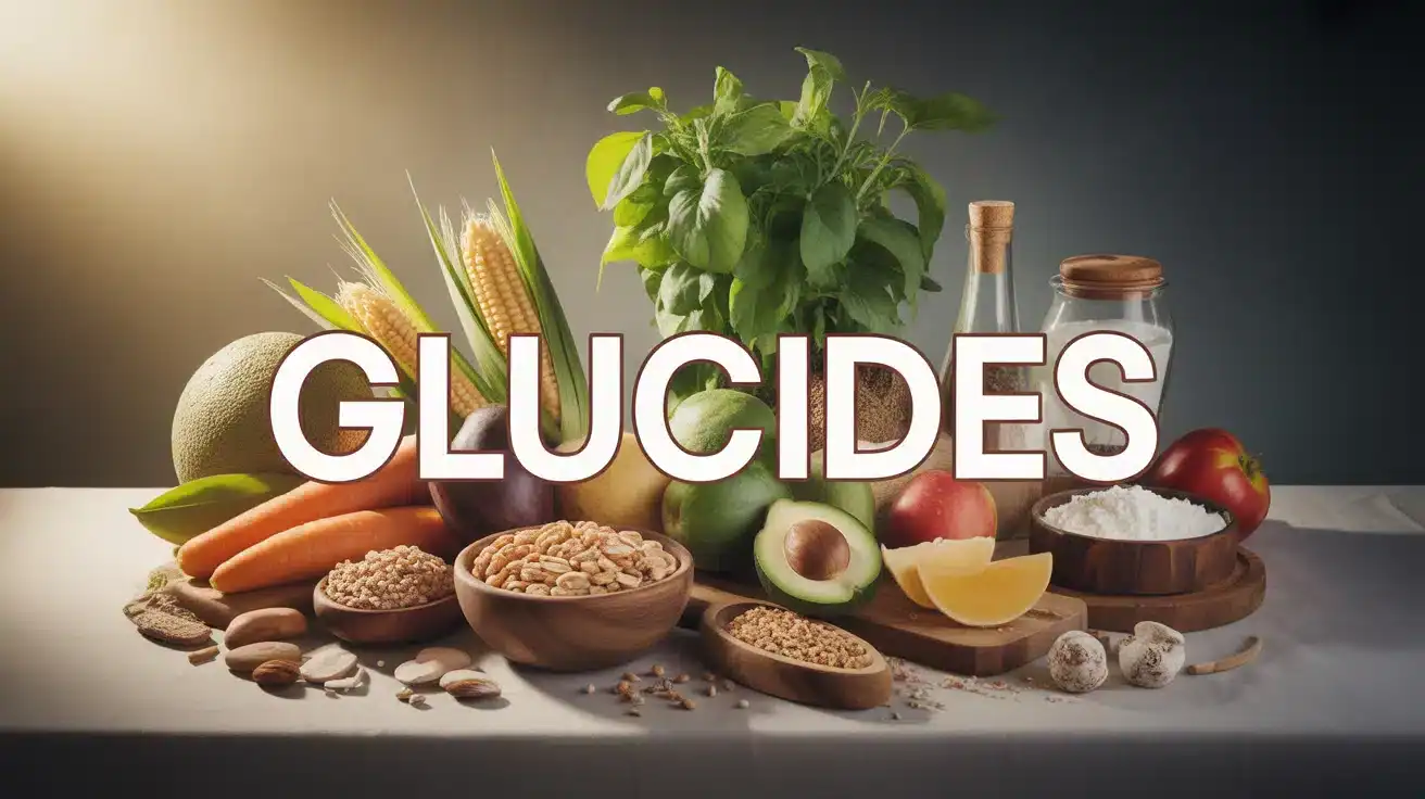 Aliments riches en glucides sur table stylisée