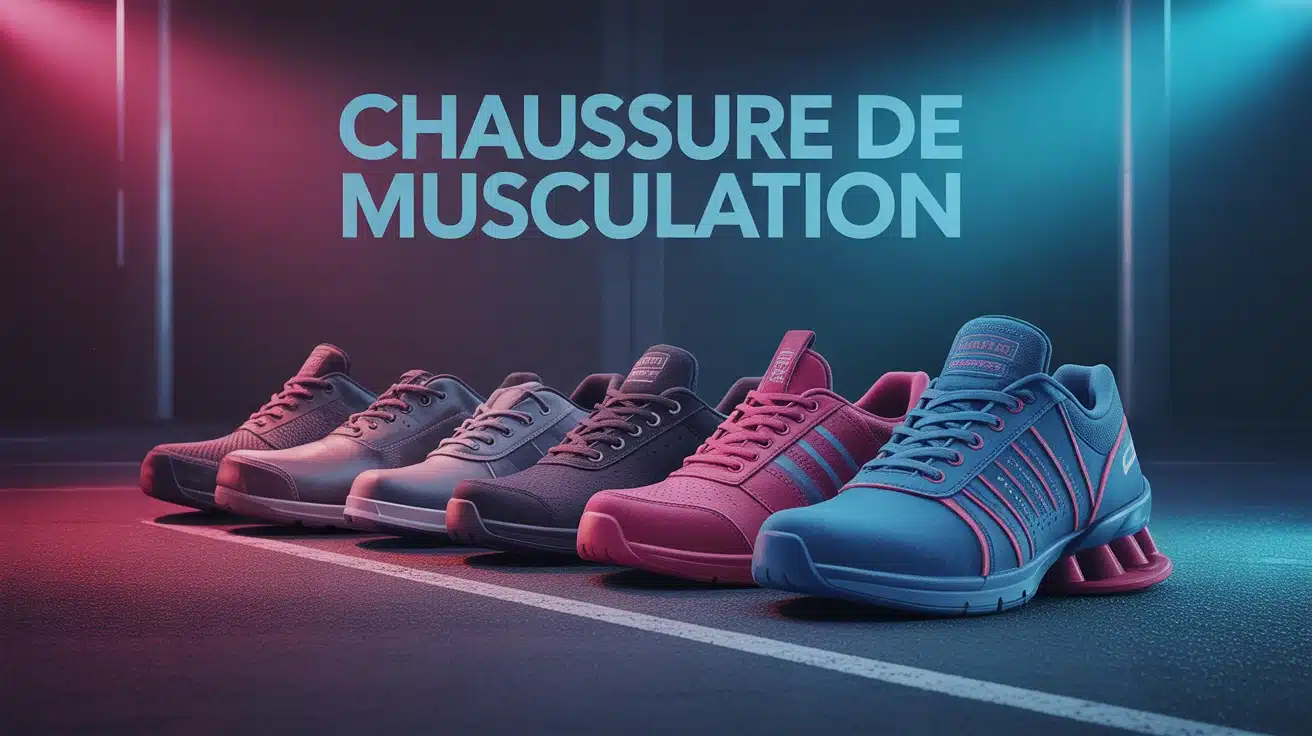 Chaussure musculation alignées sur sol salle de sport