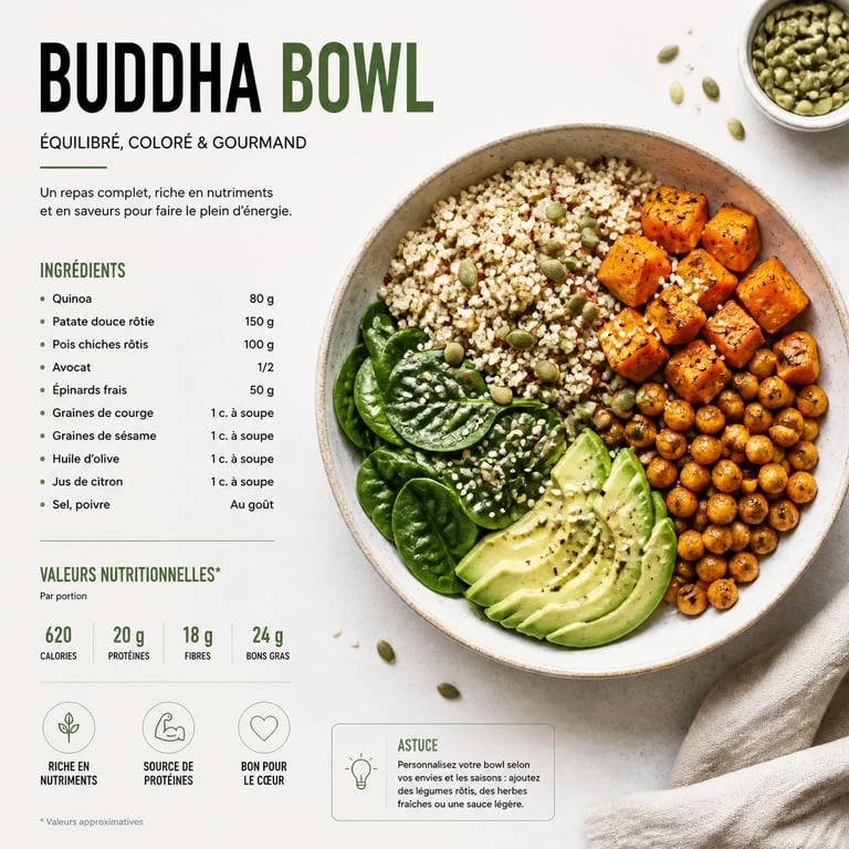 Buddha bowl healthy au quinoa et patate douce pour une alimentation saine