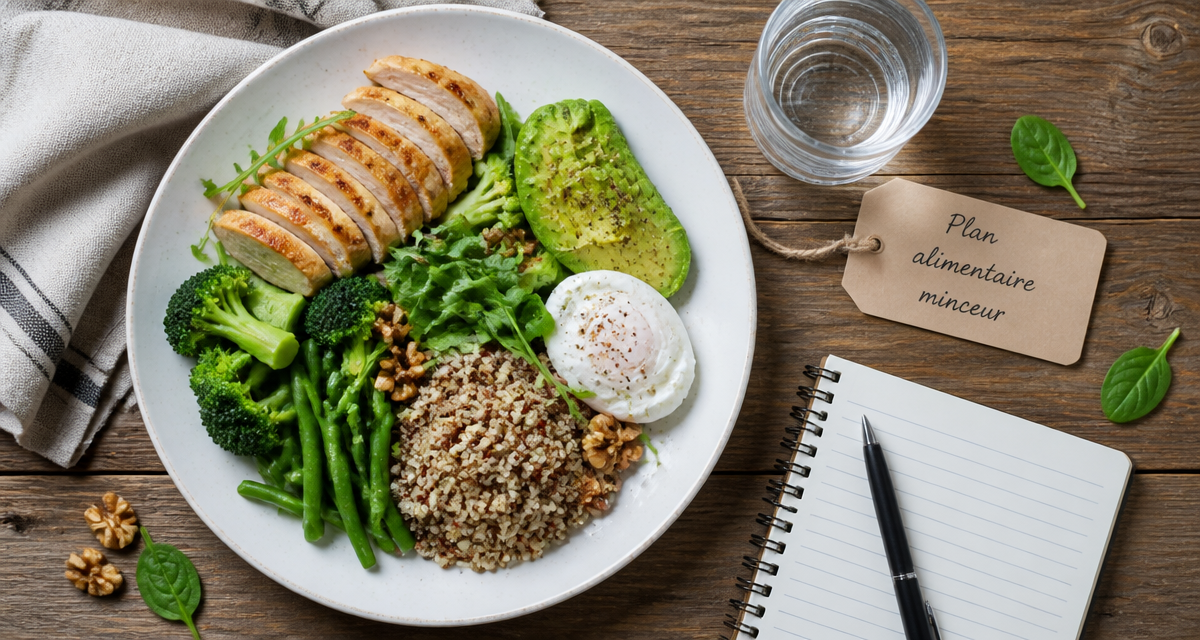 Plan alimentaire pour perte de poids assiette santé vue du dessus