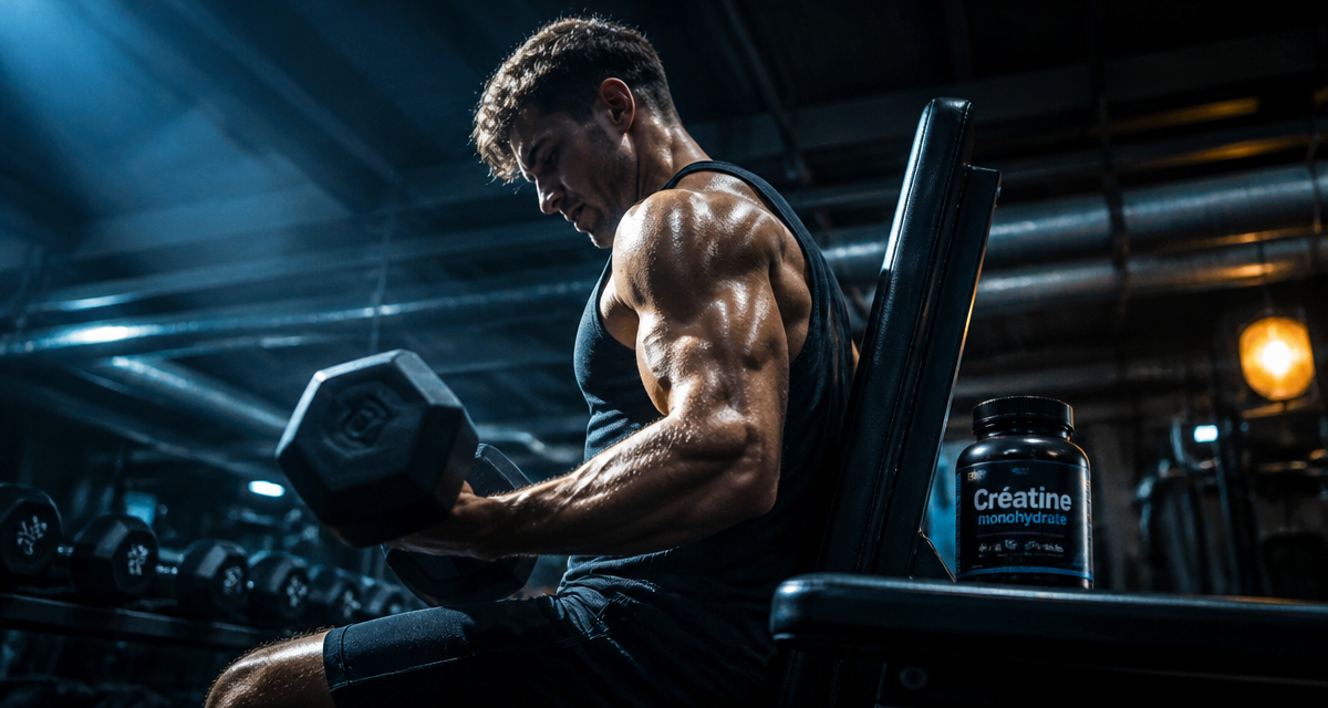 Athlète prise de masse creatine en salle de musculation
