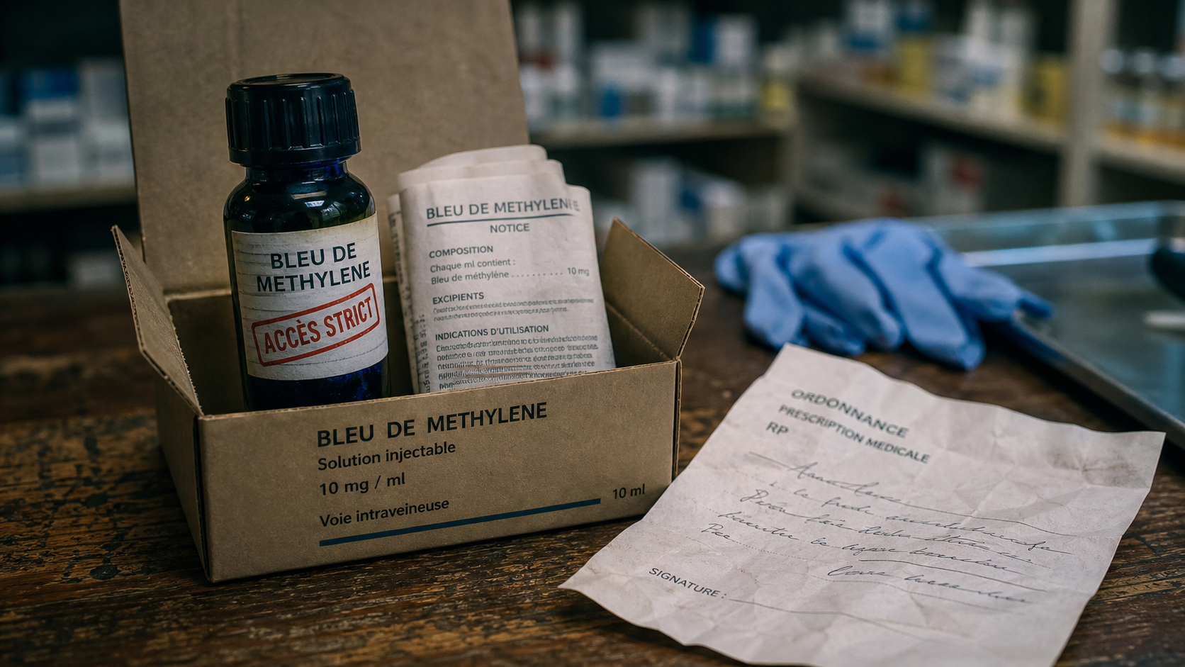 Bleu de méthylène interdit en pharmacie, accès strict hospitalier