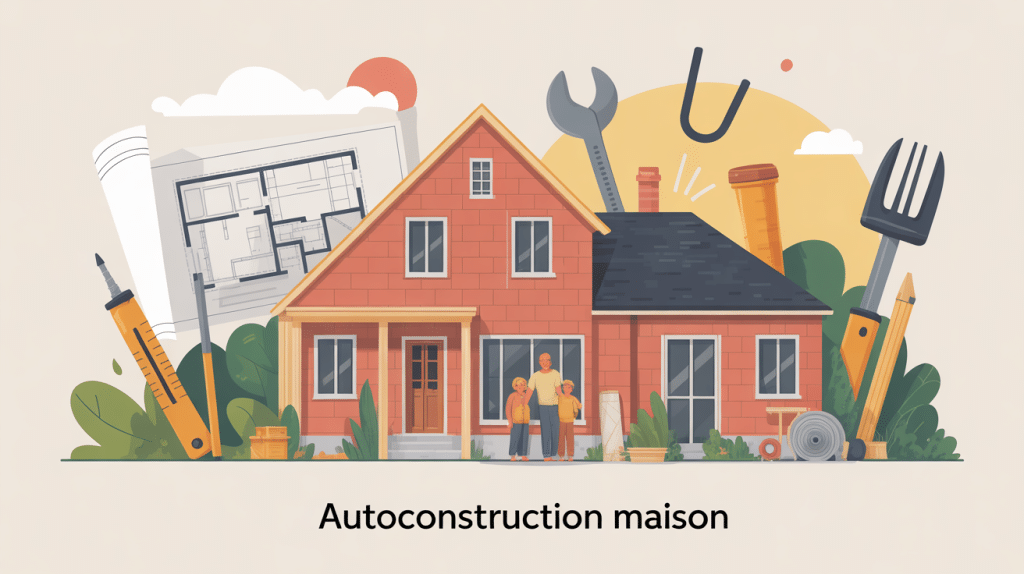 illustration autoconstruction maison famille outils