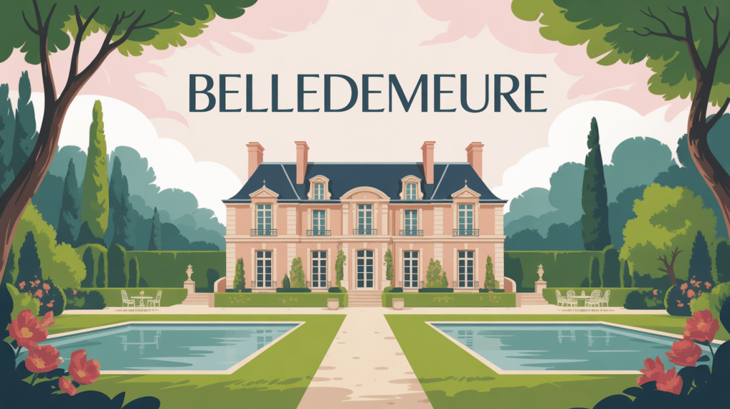 Illustration manoir belledemeure jardin français