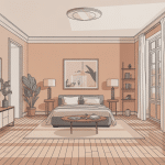 Illustration chambre en enfilade lumineuse style haussmannien