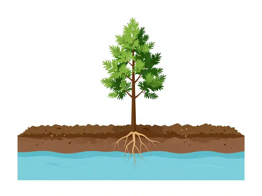 Schéma plantation cyprès chauve près eau jardin