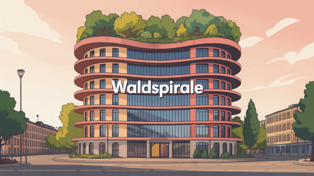 Façade colorée et toit végétalisé de la Waldspirale à Darmstadt