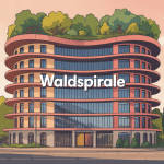 Façade colorée et toit végétalisé de la Waldspirale à Darmstadt