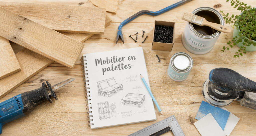 fabriquer meuble palette outils planches