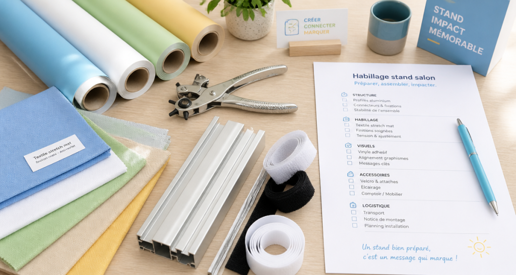 habillage stand salon accessoires fixation sur table