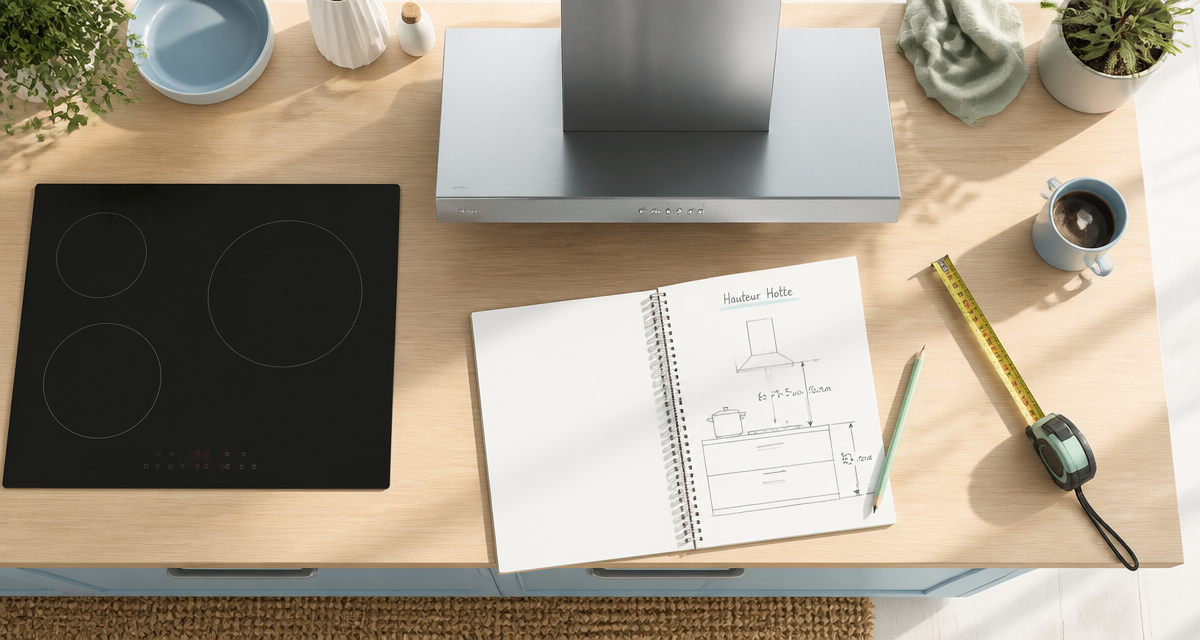 hauteur plan de travail hotte vue dessus cuisine