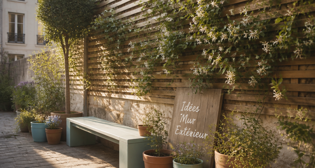 idee pour cacher un mur exterieur bois et plantes