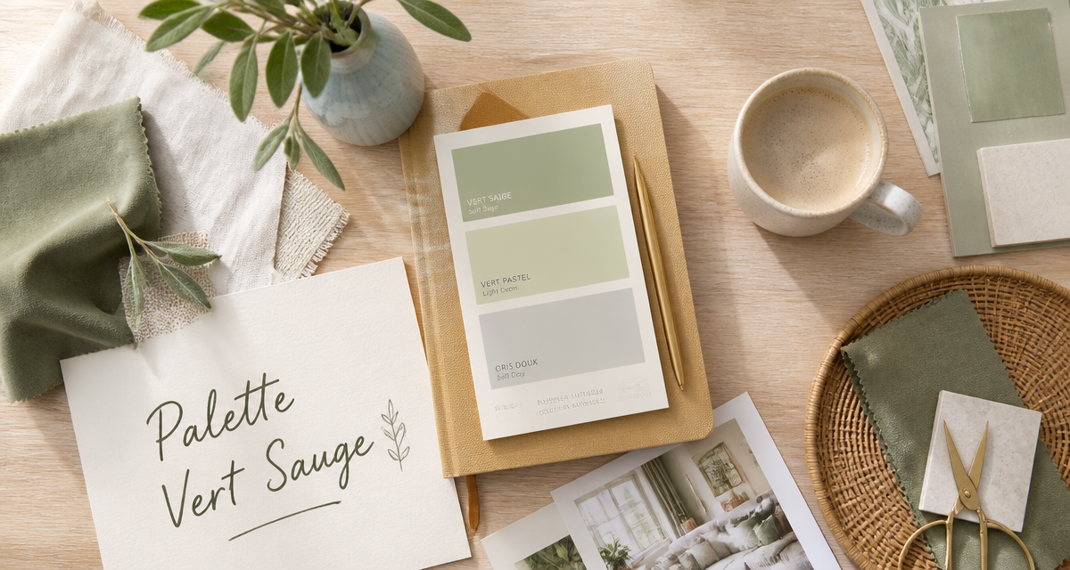 nuancier couleurs vert sauge sur table déco