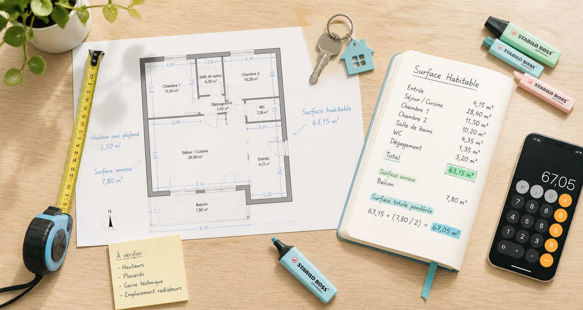 Placard surface habitable plan mesure calcul