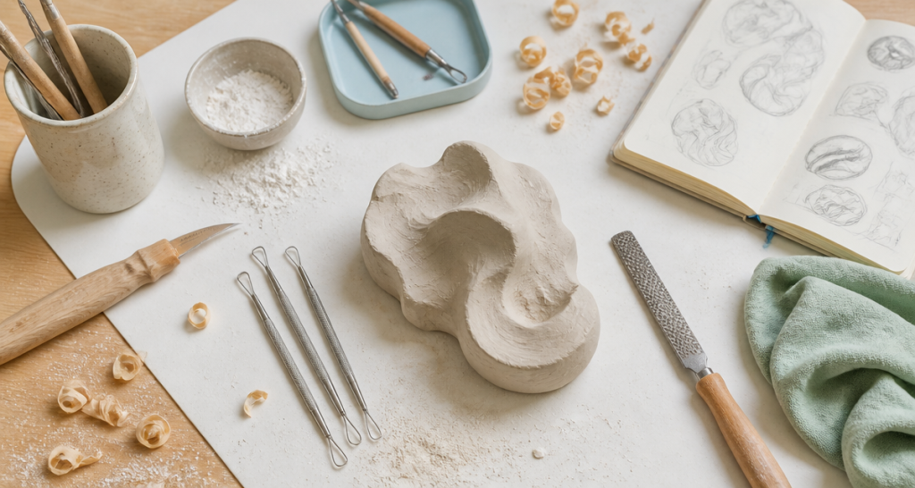 sculpture facile à réaliser sur plan de travail créatif