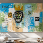 tableau basquiat coloré sur mur béton