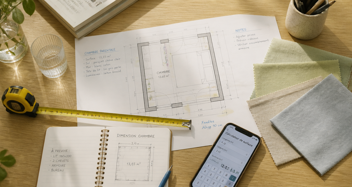 taille chambre plan et outils