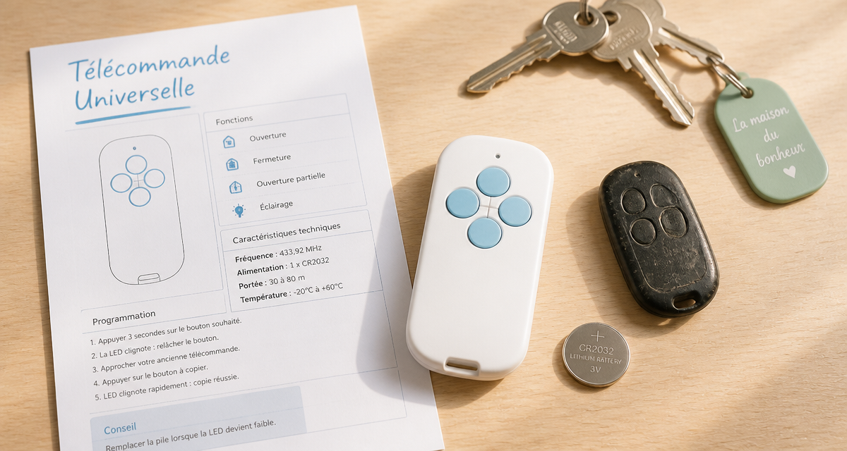 télécommande universelle portail et accessoires sur table