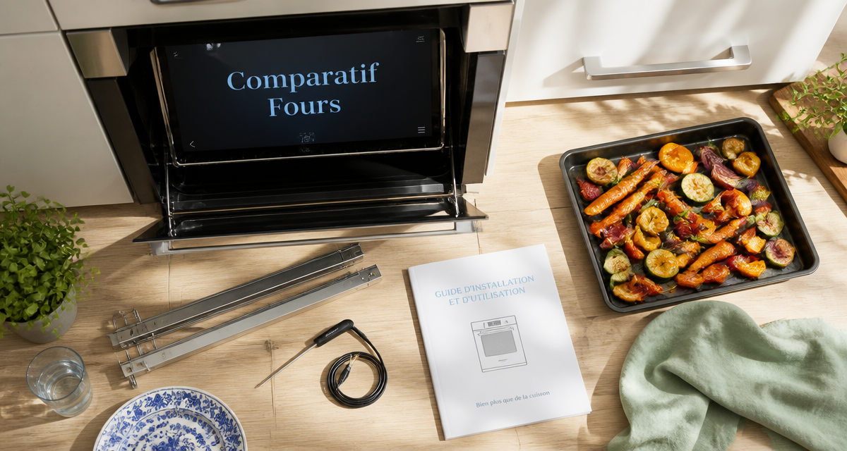 Four encastrable comparatif flat-lay cuisine