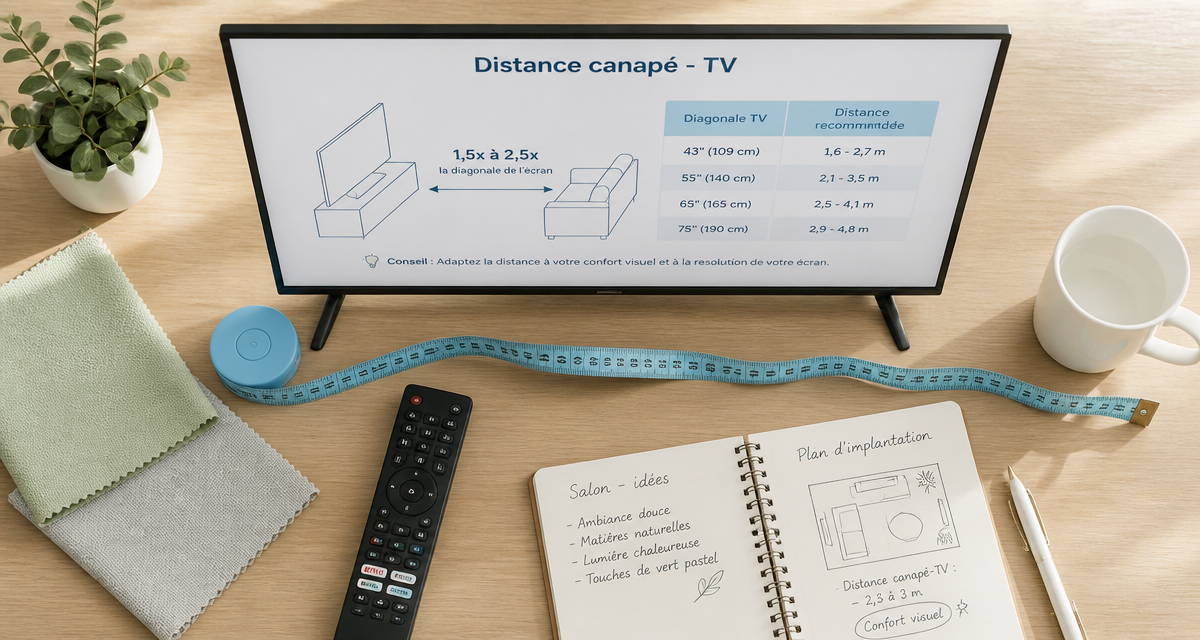 quelle distance entre tv et canapé, schéma de calcul du recul