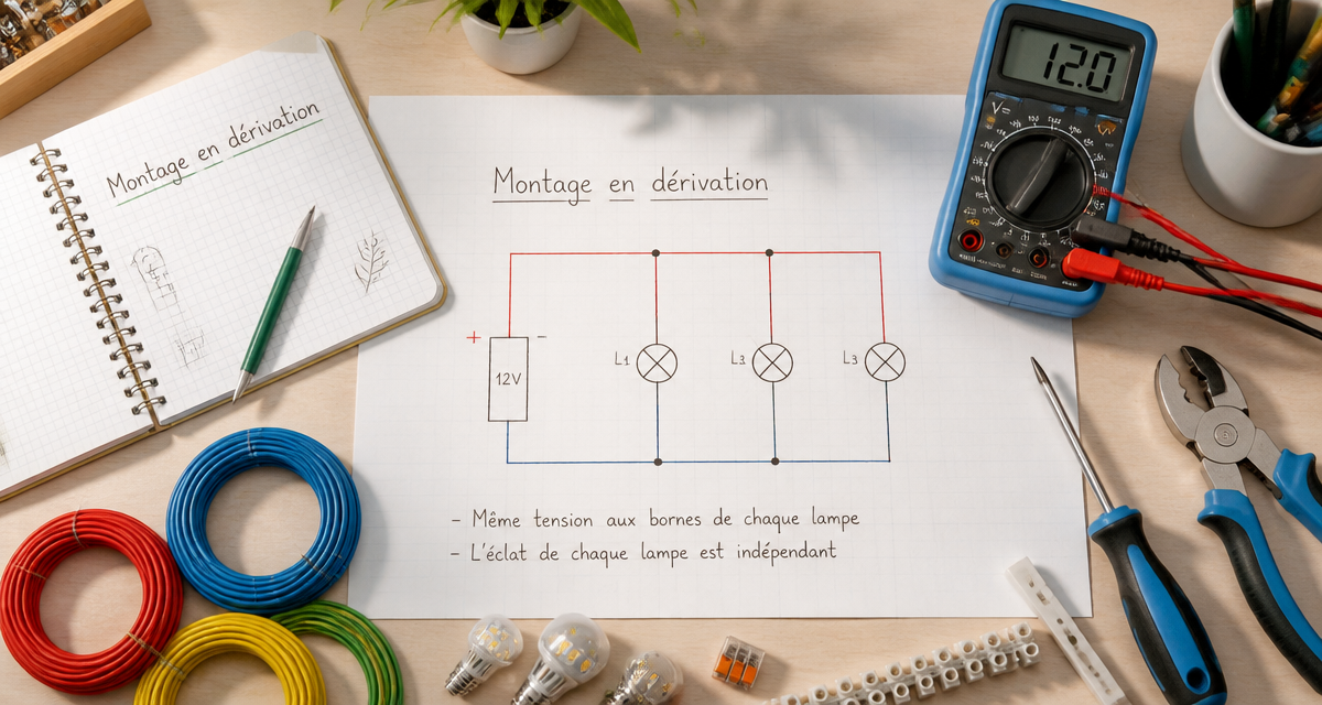schéma montage en dérivation avec outils