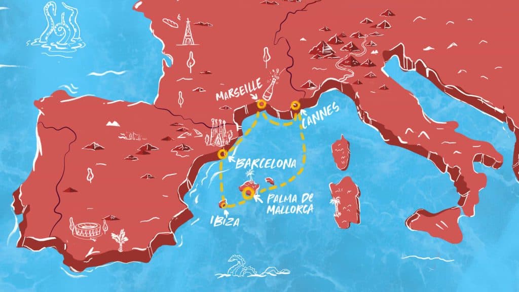 Virgin Cruise "French Daze & Ibiza Nights" 2024 Destinations Map