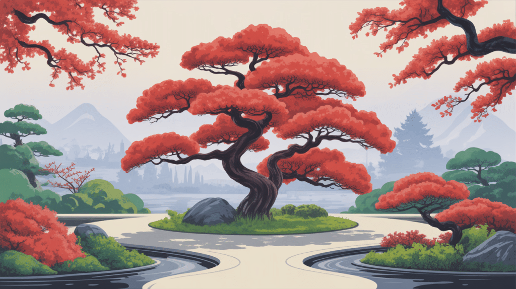 erables rouges japon feuillage rouge jardin zen