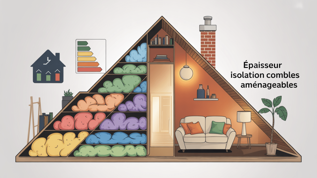 Illustration épaisseur isolation combles aménageables, maison confortable