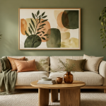 decoration murale vert sauge avec tableau japandi