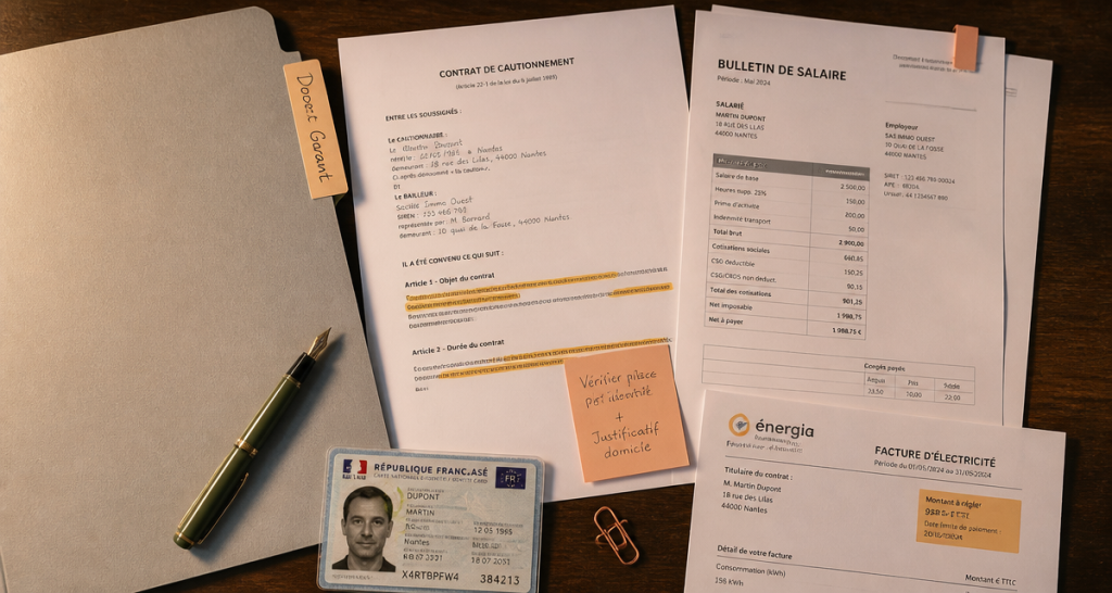 dossier pour location garant sur table avec documents