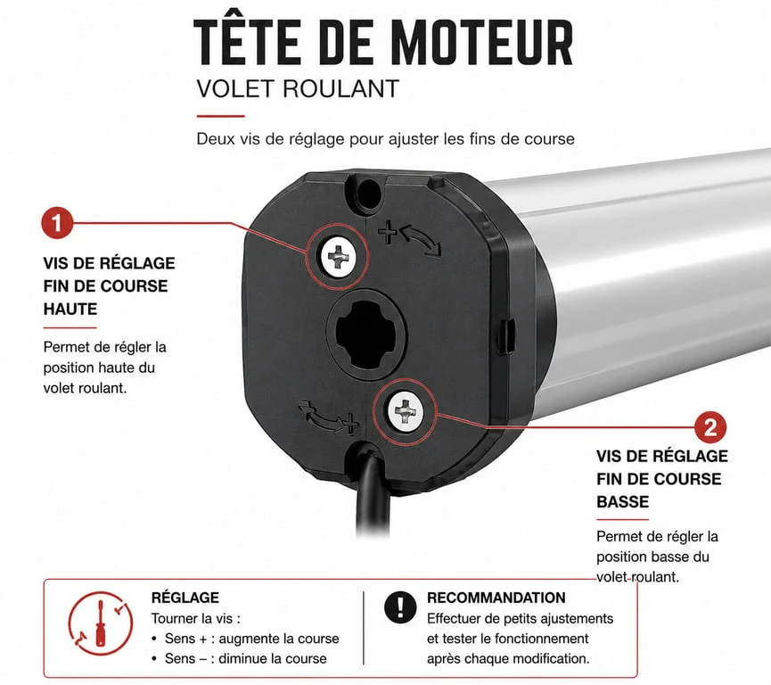 Schéma technique pour régler les fins de course d'un volet roulant