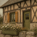 façade colombage maison avec pans de bois et torchis