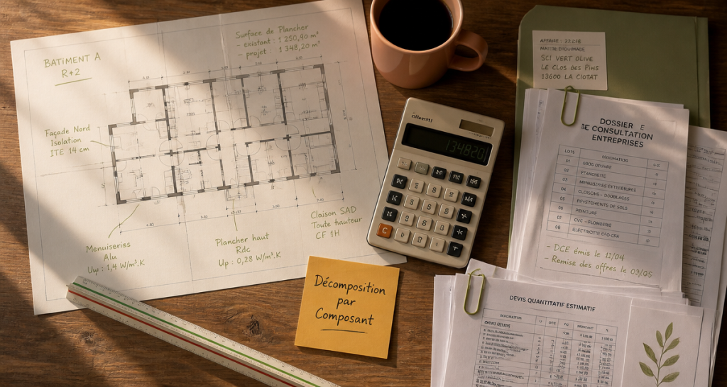 tableau décomposition immeuble par composant sur table
