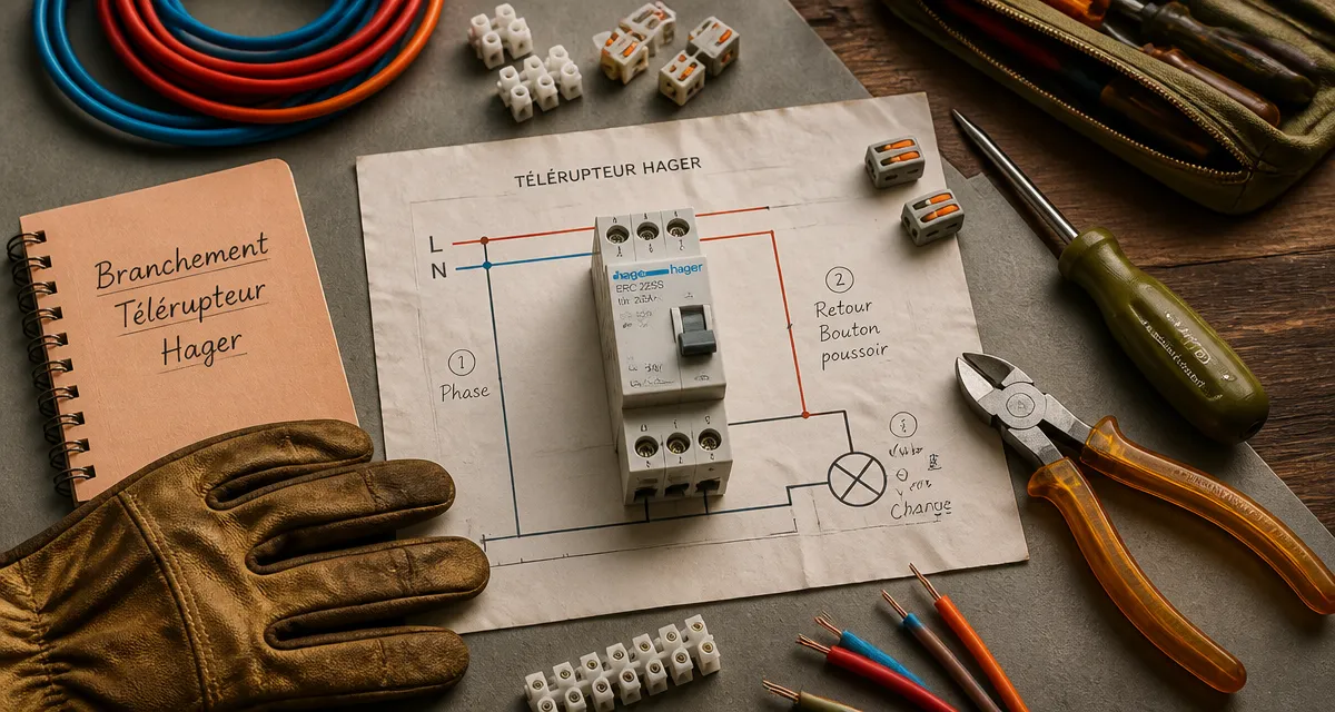 brancher telerupteur hager sur plan de travail avec outils