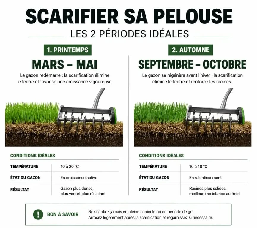 Calendrier des périodes idéales pour scarifier sa pelouse au printemps et en automne