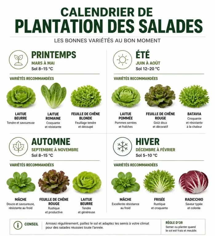 Calendrier de plantation des salades selon les saisons et les variétés