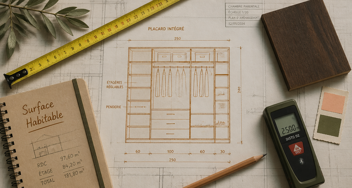 placard surface habitable sur plan architectural