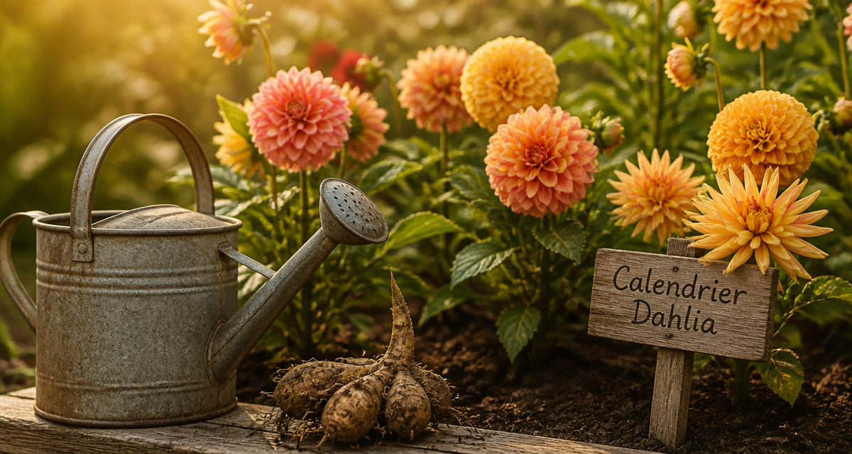 quand planter les dahlias en pleine terre massif fleuri arrosoir tubercule