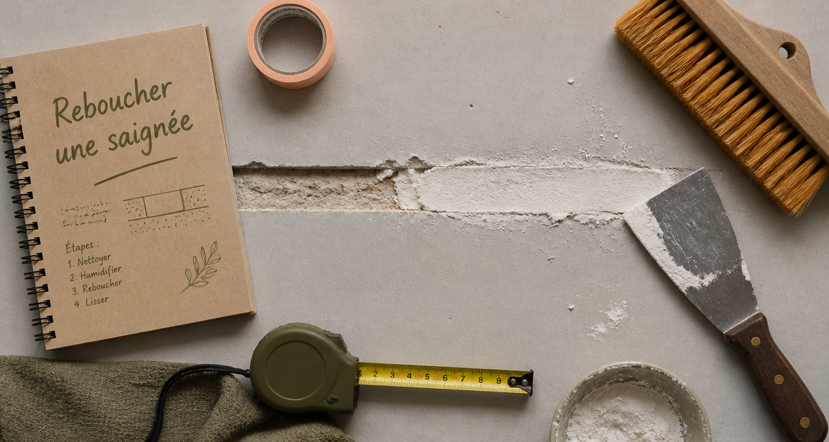 reboucher saignée placo sur plaque avec outils