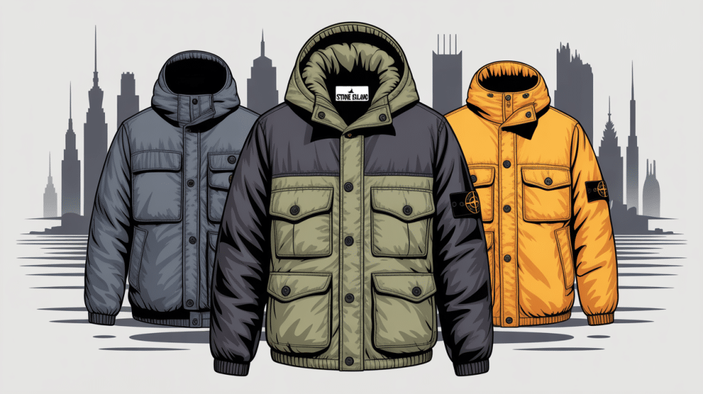 Doudoune Stone Island moderne silhouettes urbaines matières techniques