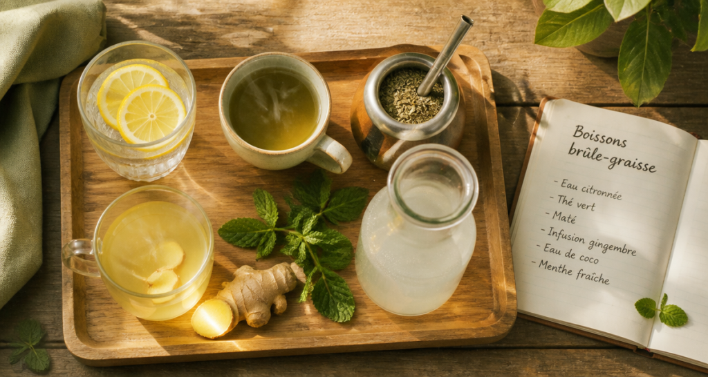 boisson pour perdre du poids sur plateau en bois