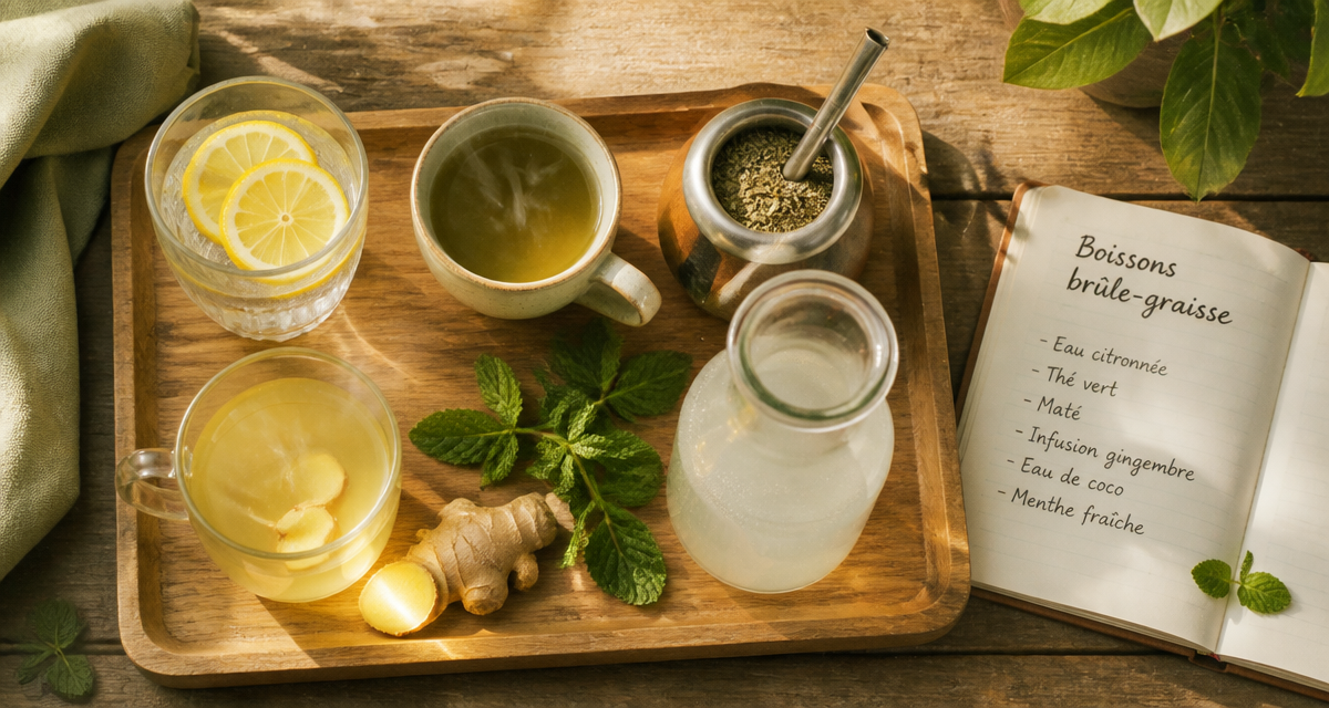 boisson pour perdre du poids sur plateau en bois