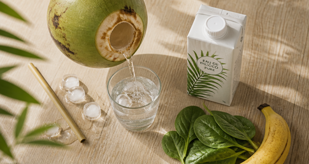 coconut water coconut water verre noix de coco ouverte