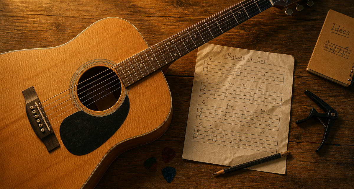 comment lire une tablature guitare sur bureau avec guitare et feuille