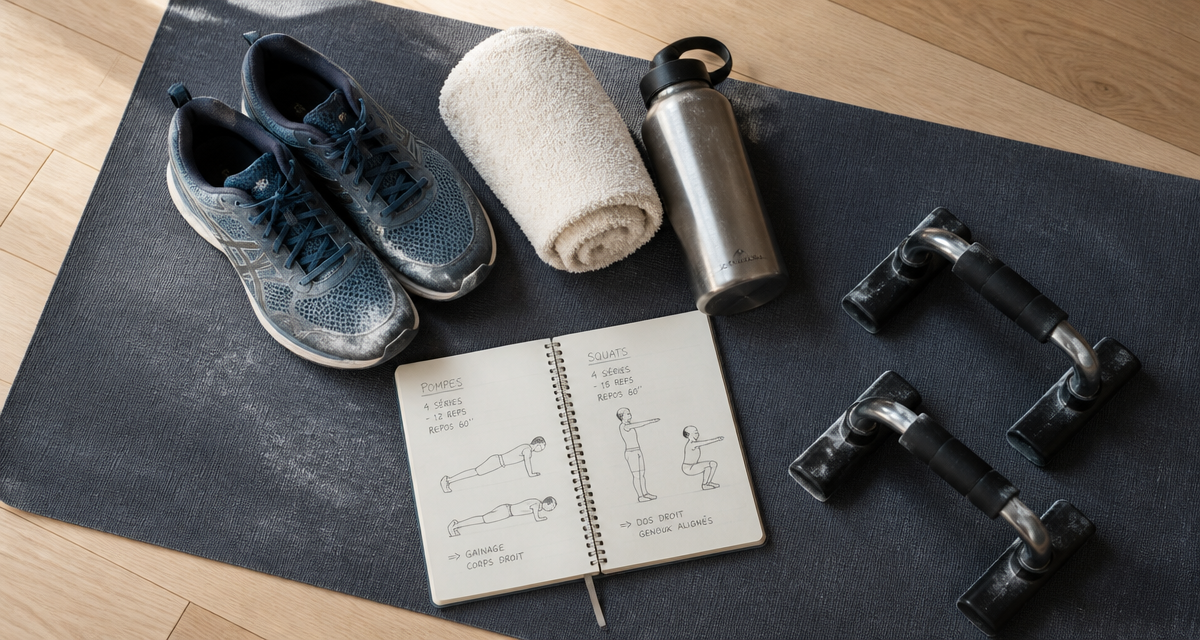 musculation poids du corps programme tapis baskets carnet